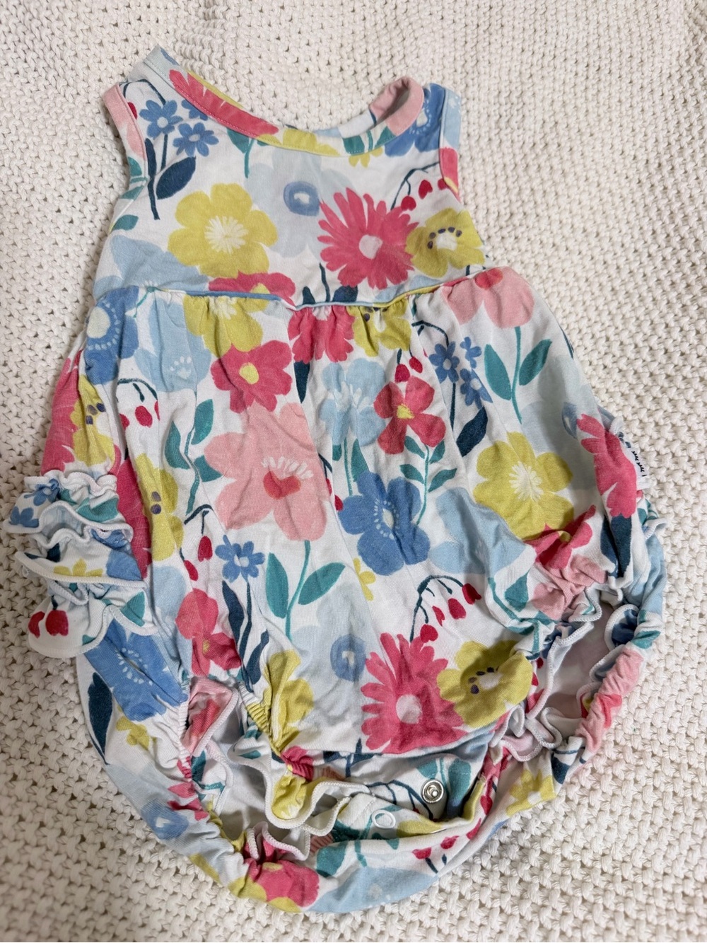 Little sleepie Floral Baby Romper in Pink, Yellow & Blue bamboo